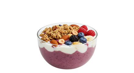 Photo of Berry Smoothie Bowl with Granola and Nuts Isolated