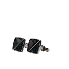 Photo of Black Gemstone Cufflinks with Silver Trim on Transparent Background