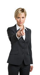 Photo of Blonde Woman in Business Suit Pointing Forward