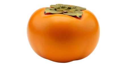 Isolated Realistic Orange Persimmon Fruit with Green Stem Transparent Background