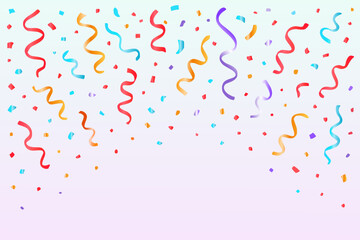 Festive vector illustration featuring colorful confetti and streamers on a clean white background, perfect for celebration-themed designs, party invitations, announcements, and joyful branding visuals