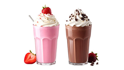 Strawberry and Chocolate Milkshake Set &ndash; isolated on transparent background