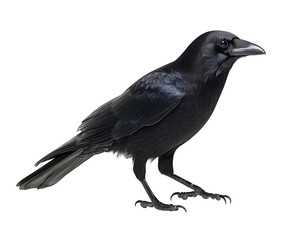 Naklejka premium A detailed studio shot of a glossy, black common raven against black