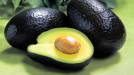 Ripe Avocados Halved Closeup Healthy Food Photography