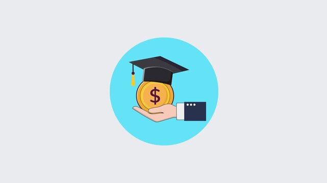 Scholarship Student Concept Animation | Hand Holding Coin with Graduation Cap | Education Funding and Financial Aid 2D Motion Graphic
