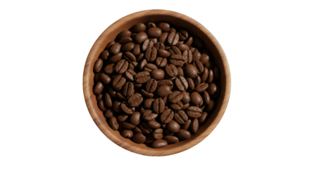 Isolated realistic photo of coffee beans in a bowl with cocoa rim