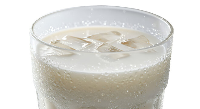 Isolated Realistic Photo of Milk Drink with Ice Cubes and Water Droplets - Powered by Adobe