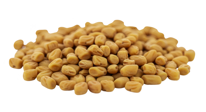 Isolated realistic photo of roasted fenugreek seeds pile on black background