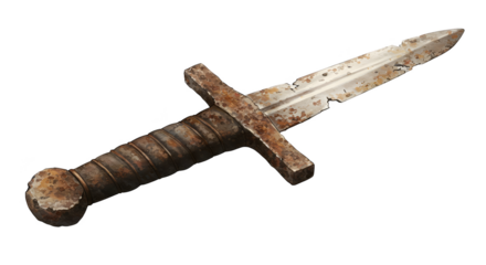Isolated Realistic Photo Rusty Medieval Dagger with Dark Handle