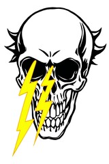 Obraz premium Skull with lightning bolt striking through the eye socket