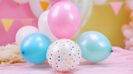 Colorful balloons pastel decorations for a festive birthday party celebration