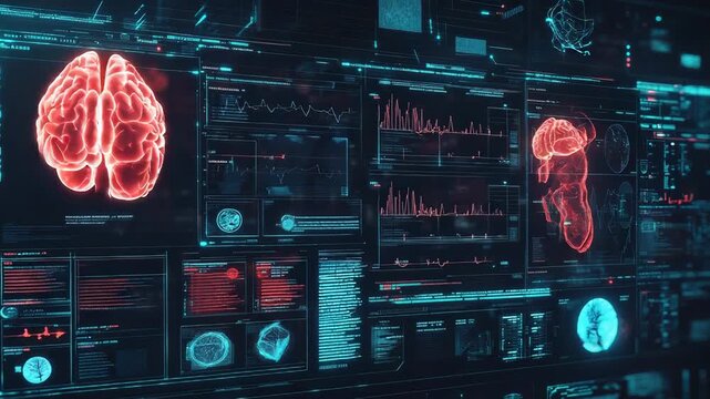 Human brain scan analyzing futuristic medical technology interface - Powered by Adobe