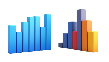 Business 3D Bar Chart Collection, isolated on transparent background