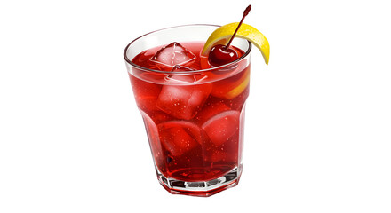 Isolated Realistic Red Cocktail With Ice And Cherry