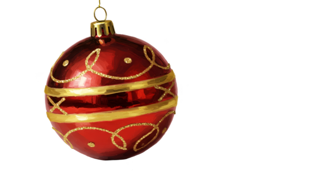 Isolated Realistic Red Christmas Ornament with Gold Swirls PNG