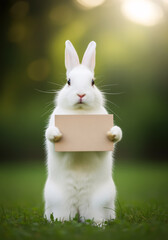 Adorable Rabbit Presenting a Blank Message Card