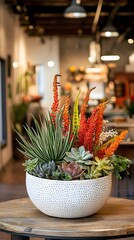 Vibrant Succulent and Flower Arrangement in a Stylish Pot