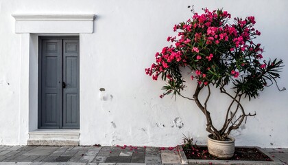 白い壁とドア,美しい花