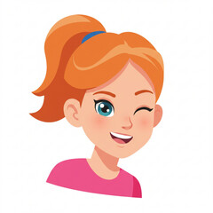 Vector art of winking cartoon girl with orange hair
