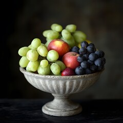 Still Life Photography, Fresh Apples Grapes Strawberry Fruit Bowl
