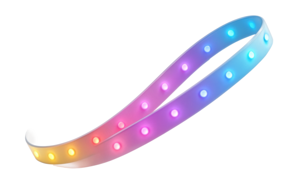 Color-changing LED strip light for mood lighting in a bedroom.