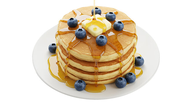 Photo Stack of Pancakes with Blueberries and Syrup Transparent BG