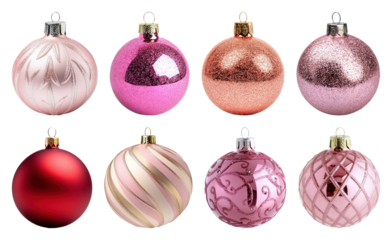 PNG Elegant pink Christmas ornaments displayed, element set on transparent background