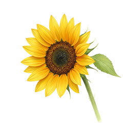 Fototapeta premium Isolated Realistic Sunflower Illustration Yellow Petals Green Stem Transparent Background