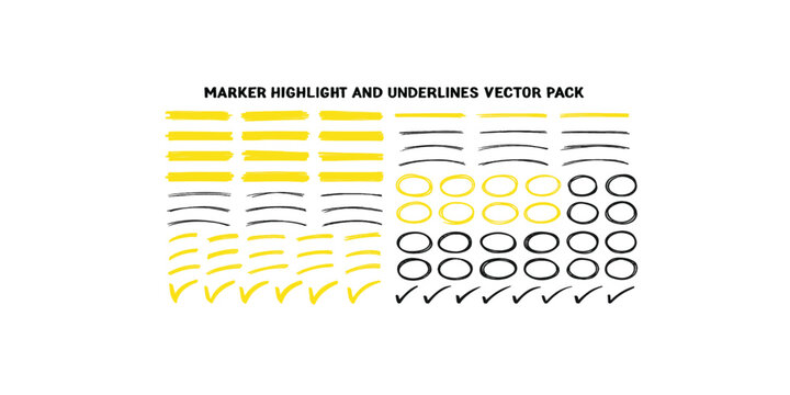 Print  Marker highlight and underlines hand drawn vector pack for text emphasis