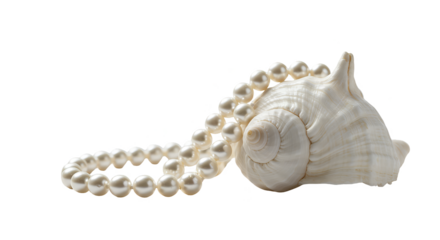 Photo White Seashell With Pearl Necklace On Black Background