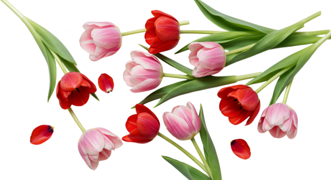 Isolated Realistic Tulips Red Pink Flowers Green Stems Transparent Background