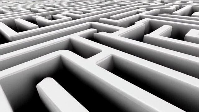 Intricate maze with no clear exit, symbolizing problem-solving and decision-making, highlights themes of complexity and challenge