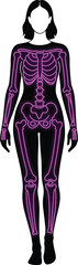 Glowing neon purple skeleton Halloween dress for women isolated on transparent background