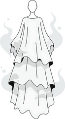 Ghostly white Halloween gown with layered translucent fabric for women isolated