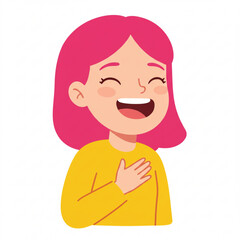 Obraz premium Vector art of happy little girl with pink hair laughing