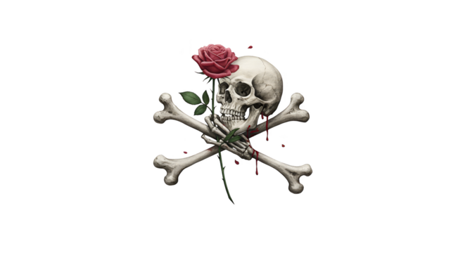Pirate Flag Skull Rose Crossbones Realistic Illustration
