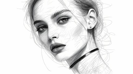 a rough pencil sketch of young woman on a plain white background with loose lines and minimal shading, focusing on capturing the basic forms and proportions of the subject