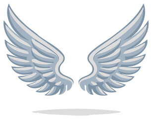 Obraz premium Pair of stylized light blue feathered wings spread wide, isolated on white background