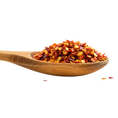Isolated Red Pepper Flakes On Wooden Spoon Realistic