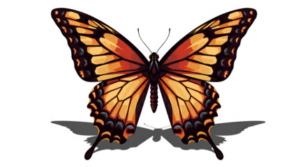 Pixel Art Illustration of Orange Butterfly Isolated Transparent Background