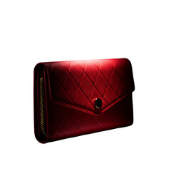 Isolated Red Quilted Wallet with Gold Chain Detail