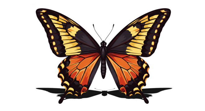Pixel Art Illustration of Orange and Black Butterfly Isolated Transparent