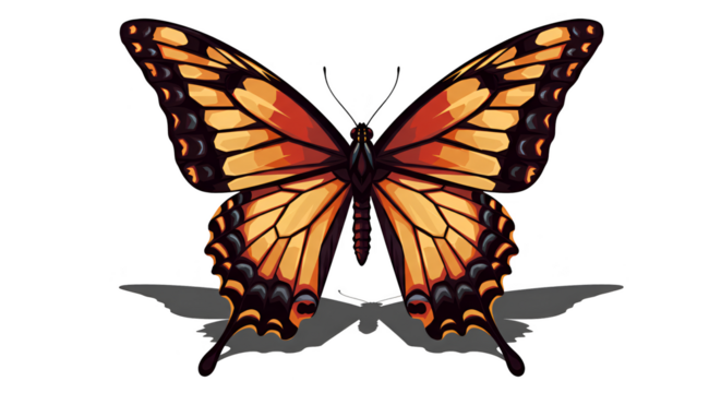 Pixel Art Illustration of Orange Butterfly Isolated Transparent Background