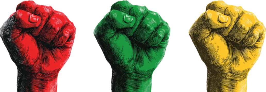 Powerful red, green, yellow fist symbol of protest and solidarity