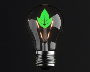 Green Energy Concept Illuminated Light Bulb with Leaf Inside