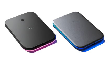 Smart wireless charging mouse pad with RGB LED edges, isolated on transparent background