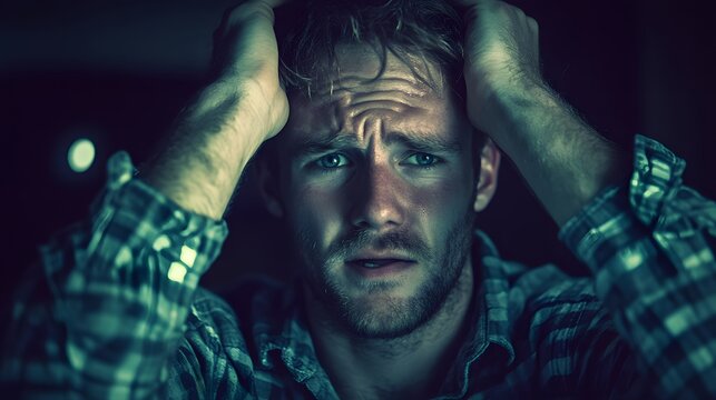 Stressed Man Portrait Closeup Worried Expression - Powered by Adobe