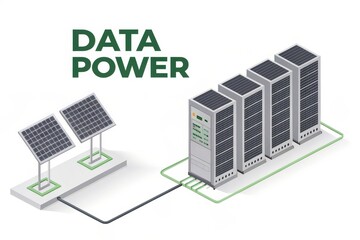 Solar Panel Grid Connected to Data Center Concept