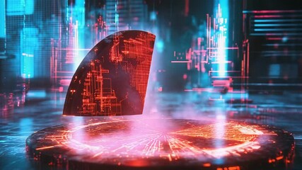 Digital data pie chart on tech platform - Powered by Adobe