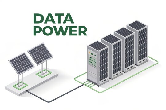 Solar Panel Grid Connected to Data Center Concept
